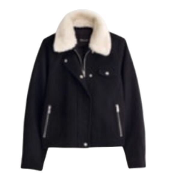 Madewell Wm's Sherpa-Collar Wool Moto Asymmetric Zip-Front Jacket Sz S MSRP $268 - Picture 6 of 6